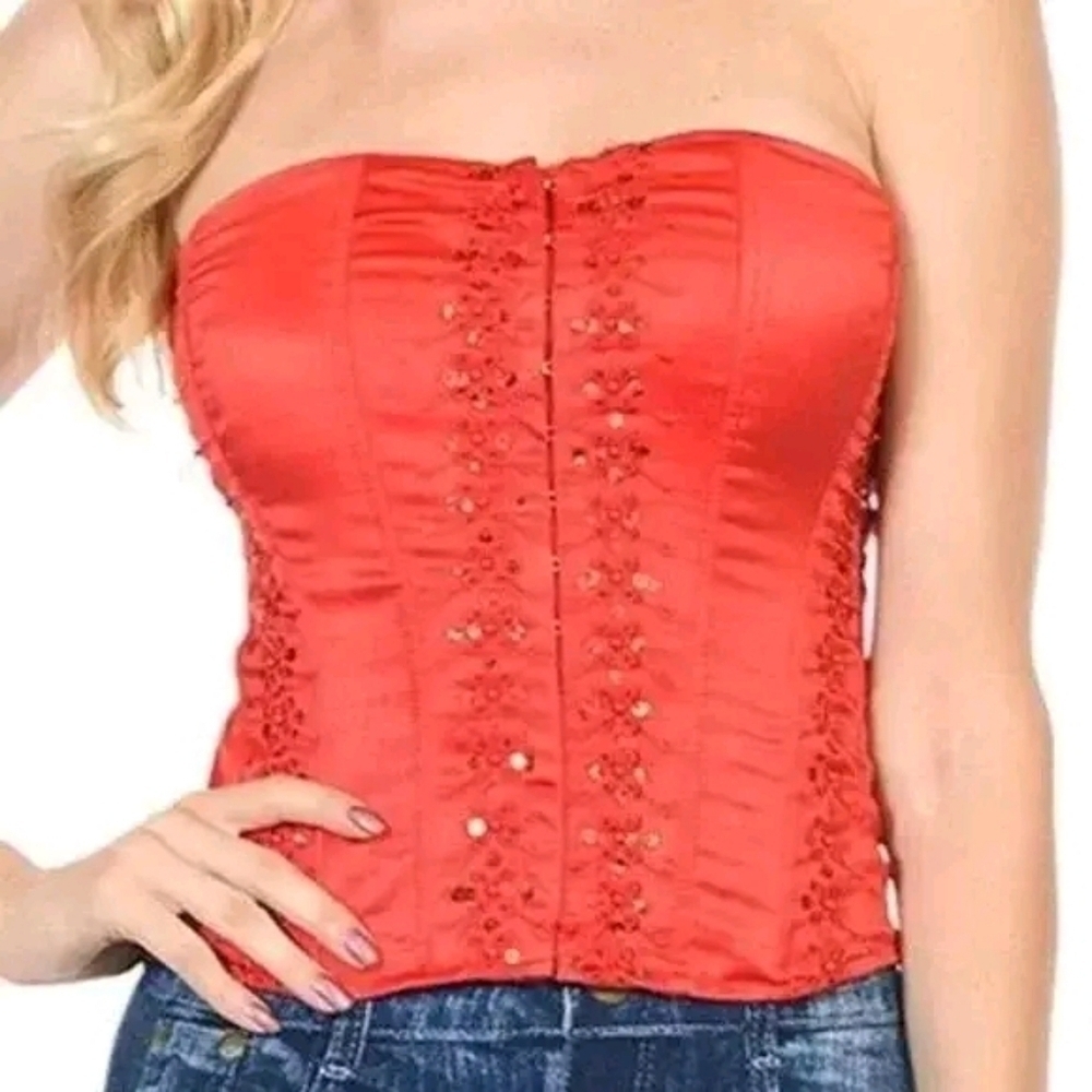 Lace Up Satin Corset Bustier Body Shaper Strapless